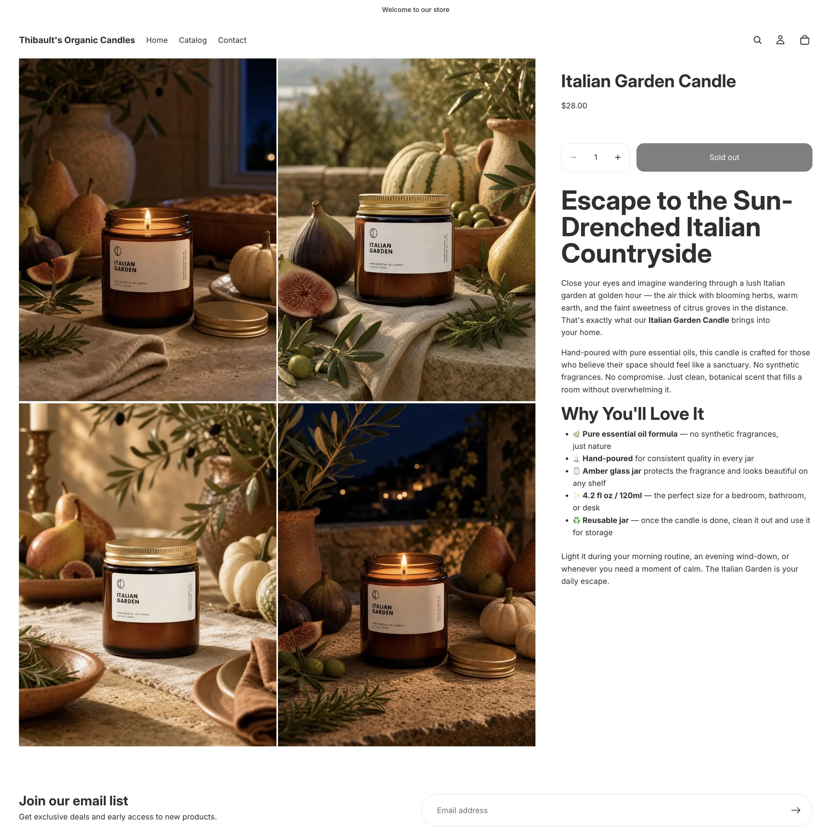 Shopify product listing after Stage.it refreshes the catalog for the Thanksgiving holiday season